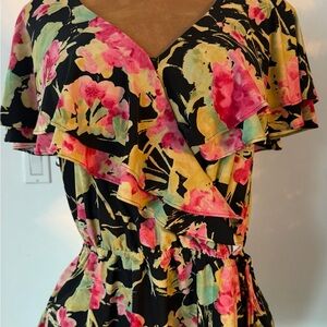Ralph Lauren Flutter Sleeve Cross Front V Neck Top Blouse Floral NWT Large